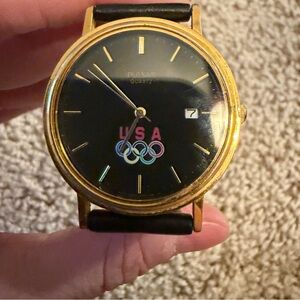 Vintage Pulsar Seiko USA Olympic Gold Tone Quartz Watch Working, New Battery